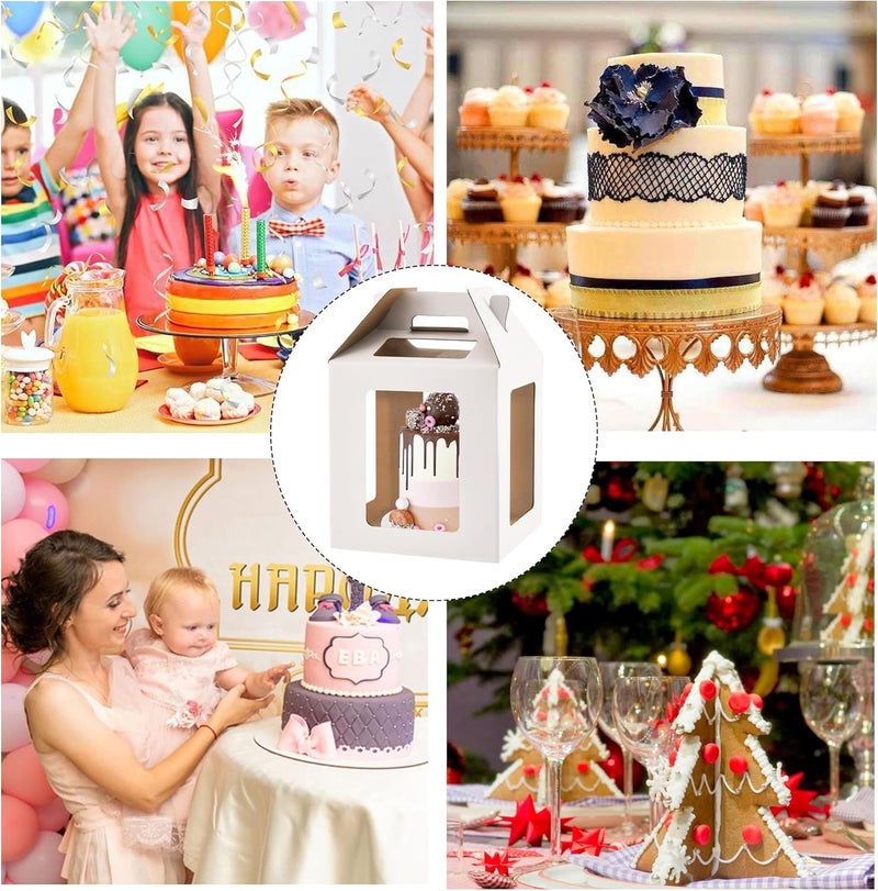 WINHPH Cake Box with Windows and Handle, 10x10x10 inches, Tall Cake Carrier for Tiered Cakes, White - Image 4